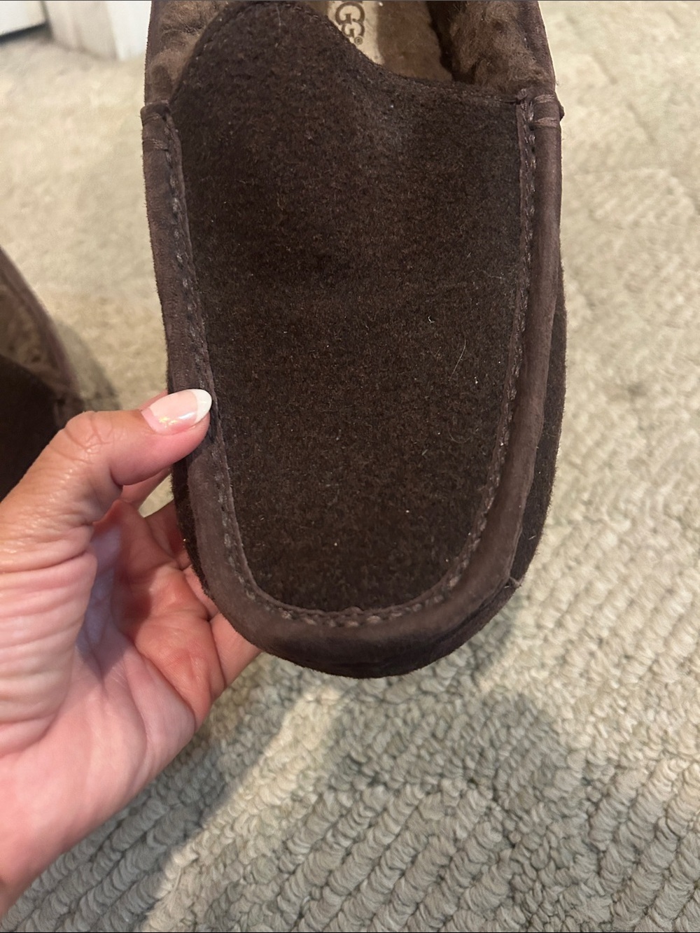 UGG ASCOT Men's Brown Suede Moccasin Slipper - Plush Lined Comfort - Picture 14 of 16
